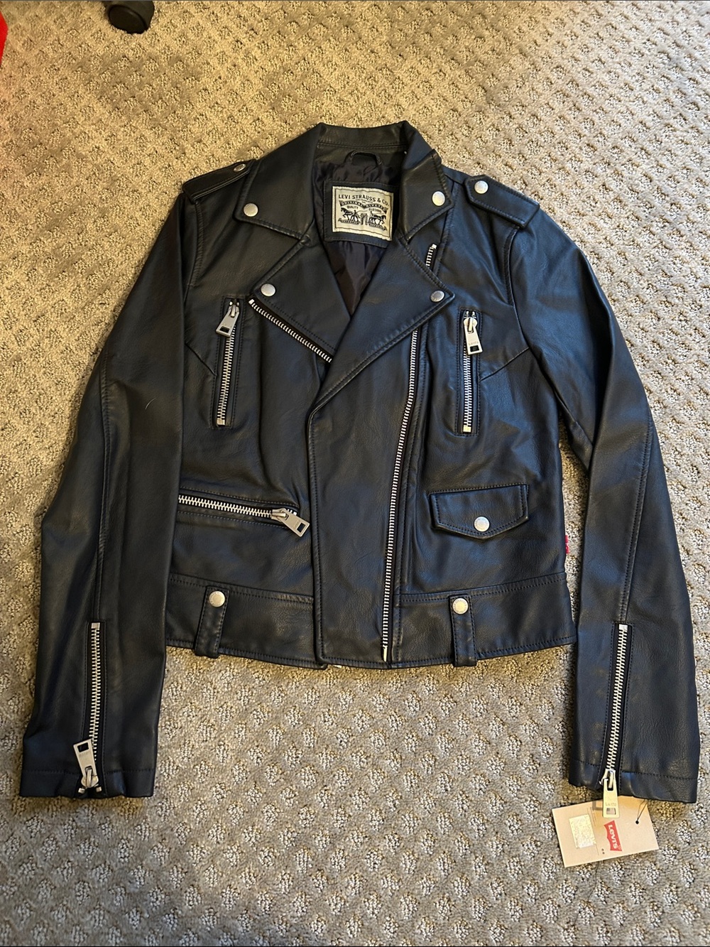 Levi's Navy faux Leather Moto Jacket with Silver Hardware